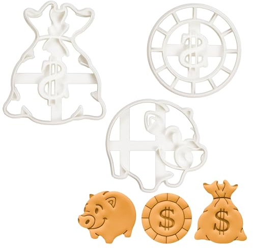 bakerlogy 3er Set Geld Ausstechformen (Goldmünze, Geldsack, Sparschwein), 3 Teil
