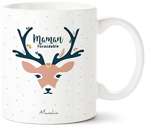 Manahia Mug Cadeau Maman Tasse Personnalisée - Maman Formidable - Avec boite Kraft - Imprimé en France - 330 mL Céramique - Cadeau Future Maman - Noël, Anniversaire Maman - Fête Des Mères