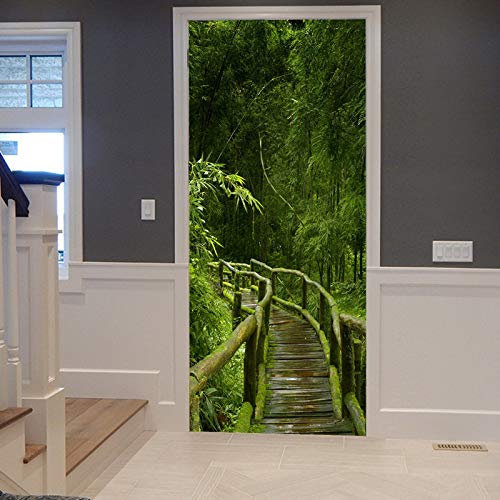 A.Monamour Türtapete Selbstklebend Türfolie Türposter 3D Thailand Regenwald Bambus Dschungel Holzbrücke Naturlandschaft Vinyl Folie Türdeko Tapete Wandbild Türaufkleber Türtattoo 90 x 200 cm