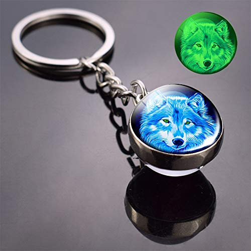 Porte-clés Porte Clefs Keychain Lueur dans Le Loup Noir Porte-clés Howling Wolf et Lune Keyring Double Side de Verre Boule Keychain tête de Loup Pendentif Porte-clés Porte-clés Porte-clés Porte Clefs