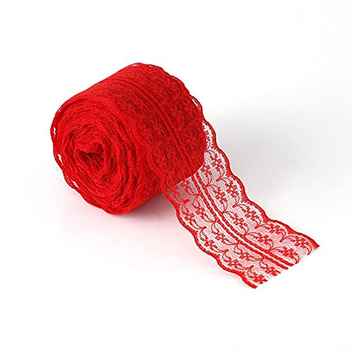 Tyenaza Spitzenband Rot, 4.5CM Yards Blumenband Spitzenstoff Spitzenbesatz von der Rolle für Hochzeitseinladung, Karten, Dekoration Decor (Rot)