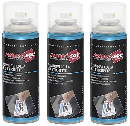 3 bombolette di Rimuovi Colla ed Etichette spray da 200ml, di colore bianco tenue, ideale per rimuovere adesivi etichette e colla senza lasciare residui