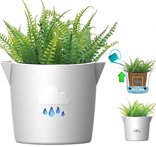 King's Gardening Clever Pot - Self Watering Pot for Indoor Outdoor Use, Animated Cloud Water Level Indicator, UV Resistant Planter, Ideal for Flowers, African Violets, and More 8 (Pearl Cloud)