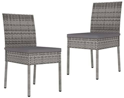 vidaXL 2x Garden Dining Chairs Outdoor Patio Terrace Backyard Furniture Modern Lounge Seat Dining Dinner Chair Seating Poly Rattan Grey