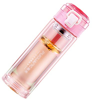 MARMODAY Glass Water Bottle High Borosilicate Glass Waterbottle 300ml Teacup BPA Free Leak-proof Reusable Drinking Bottles for Gym Travel Work Pink