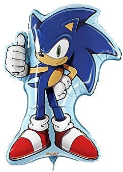 Grabo palloncino sonic con personaggio intero. palloncino per feste per bambini a forma di sonic, in foil con cannuccia per gonfiarlo. palloncini colorati made in italy 49x64 cm
