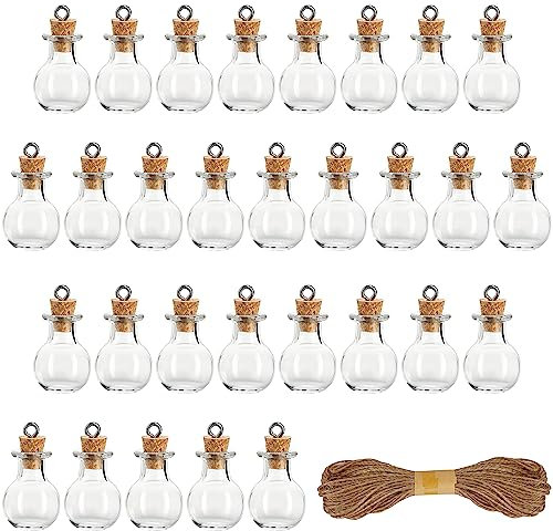 BELLE VOUS 30er Pack Glasfläschchen mit Korken - 1-2 ml Mini Flaschen zum Befüllen mit Korkendeckeln & Seil zum Aufhängen - Mini Glasflaschen für Hochzeiten, Partys, Wunschflaschen & DIY Basteln