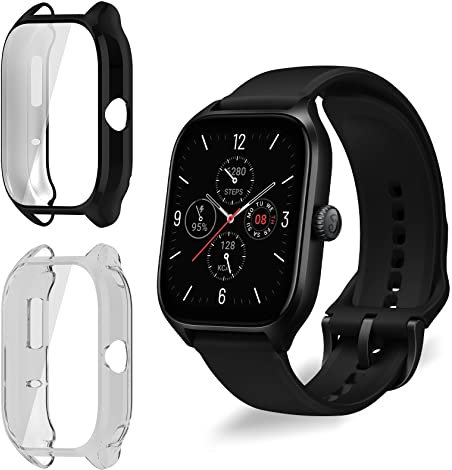 ToVioc Cover Compatibile con Amazfit GTS 4 Custodia Full Protezione, [2 Pezzi] [Anti-Graffio], Shell con Pellicola Protettiva per Amazfit GTS 4 - Nero & Trasparente