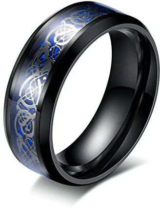 Bishilin Herren Ringe Edelstahl, Ringe Personalisiert Drache mit Kohlefaser 8MM Freundschaftsringe Männer Ring Schwarz Gr.67 (21.3)