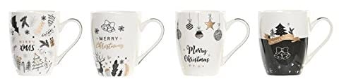 PLUS HOME Pack de 4 tazas navideña.4x Taza de Café de Porcelana navidad- Taza para Bebidas Frías y Calientes.Capacidad 340ml tamaño 12x8.5x10.5cm.