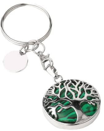 ZDHC Porte-clés arbre de vie en argent avec pendentif en pierre précieuse naturelle pour voiture et fille, Malachite, taille unique