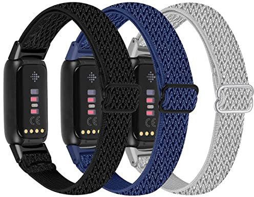 3-Stück Nylon Armband Kompatibel für Fitbit Luxe Armband, Nigaee Elastisches Verstellbares Nylon Uhrenarmband Kompatibel mit Fitbit Luxe Armband Damen Herren