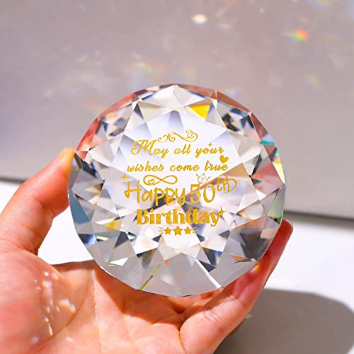Movdyka Crystal 50th Birthday Gifts for Women Men 50 Years Old Keepsake | Engraved Glass Diamond, Happy 50th Birthday Presents Ideas for Friends Mum Sisters, Home Decor Ornaments