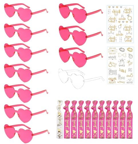 HIQE-FL Occhiali Team Bride,Bride to be Gadget,Occhiali per Addio al Nubilato,Hippy Occhiali a Forma di Cuore Occhiali,Gadget Addio al Nubilato Sposa,Team Bride(24PCS)
