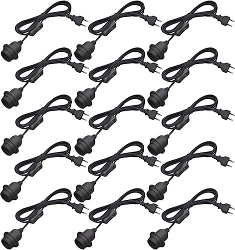 KEAGAR 15 x E27 Lampenfassung mit Schalter mit Stecker, E27 Fassung Schwarz mit 3,5m Kabel Schraubring - Küche, Wohnzimmer und Kinderzimmer 15pcs-Black