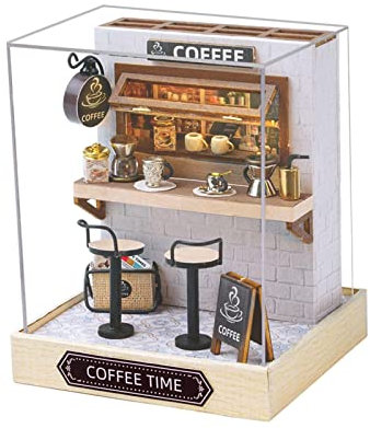 Colcolo Puppenhaus-Miniatur-DIY-Kits, Holzpuppenhaus-Modell mit Lichtern, Heimdekoration, Mini-handgefertigtes Hausmodell, Puzzles für Geburtstagsgeschenke, Kaffeezeit
