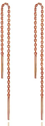 Bellitia Jewelry Orecchini Pendenti con Filettatura in Argento 925 Placcato Rodio/Oro Rosa/Oro, Orecchini a Catena Lunga per Donna Orecchini a Catenella con Nappa a Filo, Regalo di Anniversario