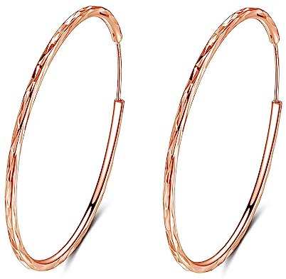 Loutade 925 Sterling Silber Creolen Groß - 40mm Durchmesser Kreis Endless Ohrringe, Hypoallergen Rund Rose Gold für Frauen