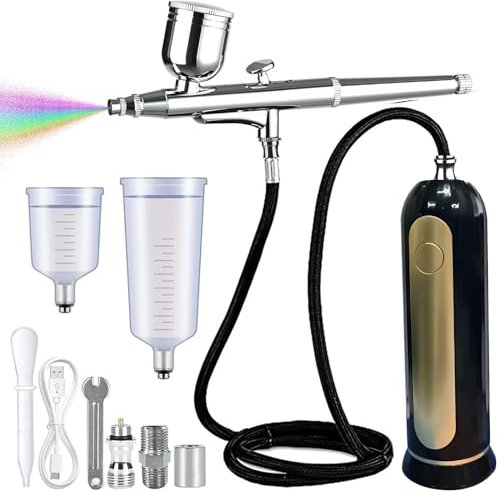 longziming Kit aérographe avec compresseur, kit aérographe sans fil avec compresseur, compresseur portable, aérographe rechargeable pour peinture, tatouage, nail art, mode, barber