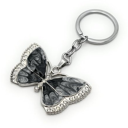 H-Customs Porte-clés papillon strass papillon insecte pendentif en métal argenté, argenté, taille unique