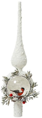 Christbaumspitze Weiß Schnee Vogel Wald Echt Glas Weihnachtsbaumspitze 31cm