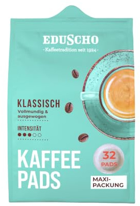 Eduscho Kaffeepads, Klassisch, 32 Pads | Vollmundig und ausgewogen, aromafrisch, Intensität 3/5, geeignet für alle Padmaschinen