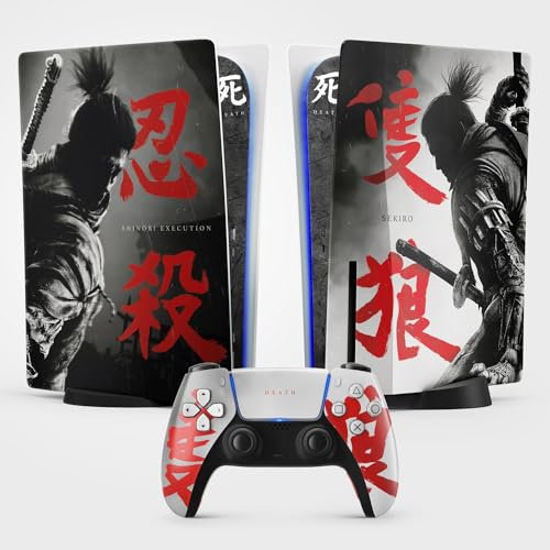 Sticker PS 5 Samuraï, Autocollant PS 5 Gaming, Console et Manette, Edition Standard Disque, Skin Shinobi (1 Manette)