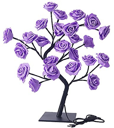 belupai LED-Rosenbaum-Lampe, künstlicher Bonsai-Baum, Nachtlicht, Lichterkette mit 24 LED-Lichtern, USB-betrieben, für Zuhause, Hochzeit, Weihnachtsdekoration (lila)