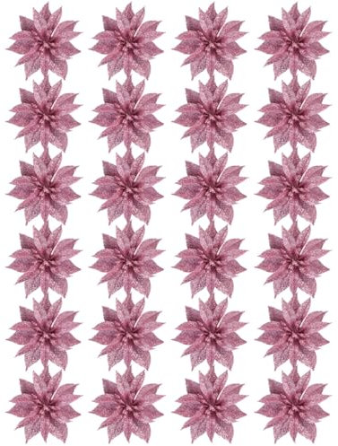 Abaodam 48 STK Weihnachtsblume Weihnachtsglitzerblumen Weihnachtsstern Dekorationen Christrose Weihnachtsstern Künstlicher Glitzer-weihnachtsstern Ornamente Rot Künstliche 10cm PVC