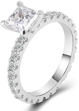 Platin 950 Eheringe, Damenringe Hochzeit mit Quadrat Form Moissanit Weiß Gold Ringe Größe 47 (15.0)-67 (21.3)