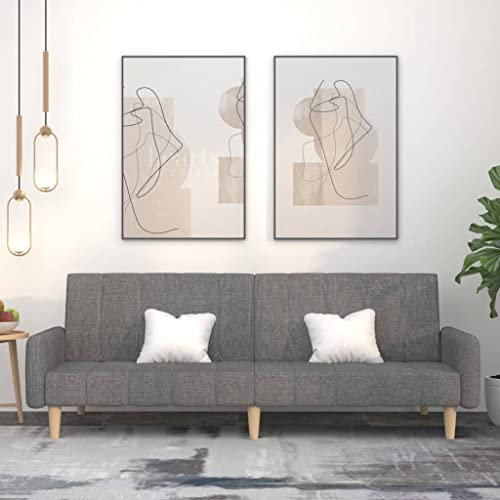 Willood Schlafsofa 2-Sitzer Mit Armlehnen Hellgrau Stoff Sofa mit Holzrahmen, Schlafcouch für Wohnzimmer Heimkino Büro, Couch Sofabett Tagesbett Gästebett,