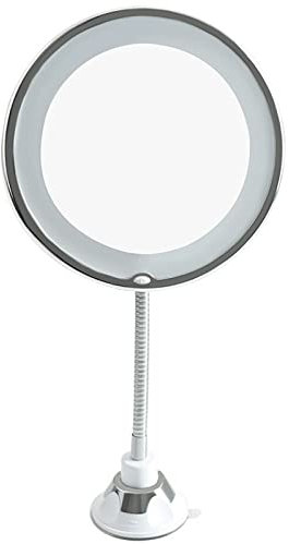 RWTRIIBN Espejo de tocador con Cuello de Cisne Flexible, Iluminado por LED, Espejo de Maquillaje con Aumento de 10 aumentos y Ventosa de Bloqueo, luz difusa Brillante y Giro de 360 Grados