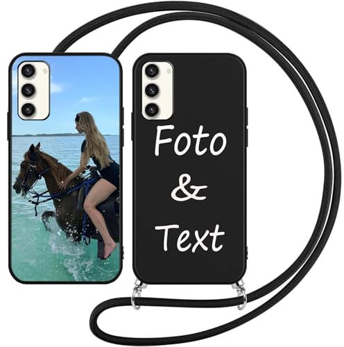 Handykette Personalisierte Handyhülle für Samsung Galaxy A53 5G,Personalisiert Hülle mit Band Kordel Selbst Gestalten Foto Bild Schutzhülle,Schwarz Silikon Stoßfest Individuelle