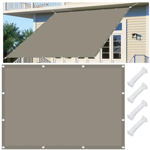 Tenda da Sole Rettangolare 120 x 180 cm Tenda da Sole con Anelli, Impermeabile Rettangolare con Occhielli, 185Ggsm Oxford, per Giardino Balcone Terrazza, Tortora