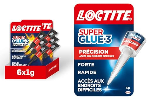 Loctite Super Glue-3 Power Gel Mini Dose lot de 6, colle forte enrichie en caoutchouc, mini-dose & Loctite Super Glue-3 | Précision – Colle forte pour réparations précises – Colle liquide