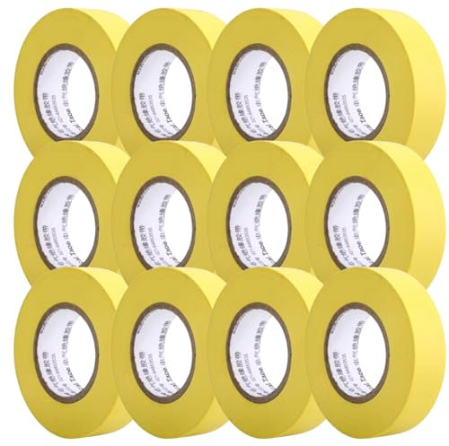 HomeBerg Cinta eléctrica amarilla, 19 mm x 10 m, resistente al calor y a la humedad, PVC autoadhesiva, cinta aislante eléctrica multiusos para cables eléctricos, bricolaje (amarillo, paquete de 12)