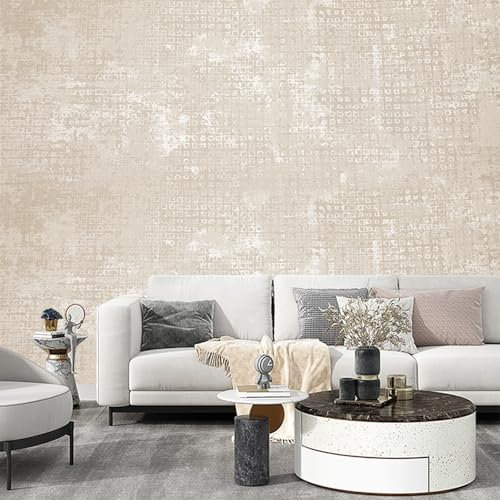 Beswitory Concrete Wallpaper Light Brown Cement with Metallic Silver Glitter Textured Wallpaper Feature Retro Decorative Luxury Wall Paper Roll for Adults Bedroom Living Room Hallway Stairs Lounge