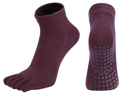 Generisch 2 Paare Zehensocken Damen Fünf Finger Socken aus Baumwolle, Rutschfeste Yoga-Socken Sneaker Socken mit Zehen