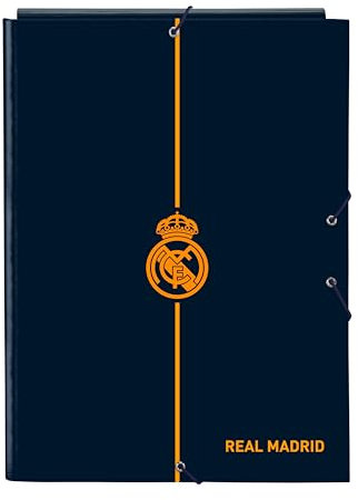 Real Madrid 2. Team 24/25, Folio-Ordner mit 3 Klappen, ideal für Kinder verschiedener Altersgruppen, bequem und vielseitig, Qualität und Widerstandsfähigkeit, 26 x 36,5 cm, Marineblau
