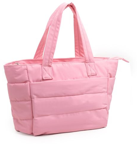 ACUYE Borsa tote leggera da donna Puffer Tote Bag Puffy borsa tote con scomparti borsa trapuntata, 01-rosa, 35cm