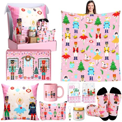 Geyoga 10-teiliges rosa Nussknacker-Geschenk-Set, Weihnachten, Nussknacker, Ballett, Geschenke, Weihnachten, Soldat, Fee, Prinz, Maus, Geschenkkorb, Nussknacker, Stuff für Frauen, Freunde, Ehefrau,