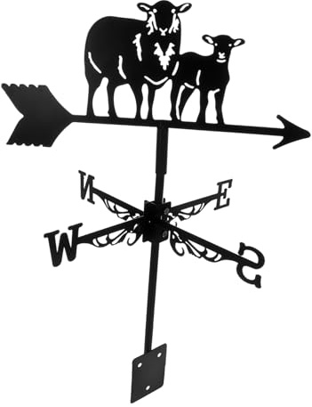 ROMISBABA Schaf Windfahne aus Eisen 48,5 X 30 X 30cm Schwarz für Garten Hof Dachmontage Windrichtungsanzeiger
