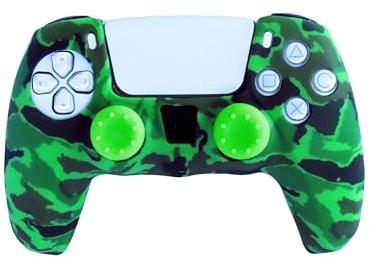 Coque en Silicone pour Manette DualSense PS5 - Imperméable, résistante et antidérapante - Compatible avec Manette PS5 - Design Vert Camouflage - Protection sûre pour manettes ps5 durables.