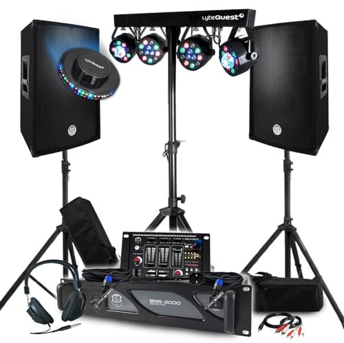 Pack Sono 3200 W completo, par de altavoces pasivos 2 x 600 W, mesa mezcladora, pórtico 4 luces Xperformer + ovni LED, patas