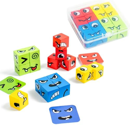 JJiaoLinin Holzwürfel Puzzle Spielzeug,Bunte Zauberwürfel Baustein Spielzeug Ausdruck Holzwürfel Puzzle Interaktion Spielzeugs Interaktion Spielzeugs Holz Matching Game für Kinder Thinking