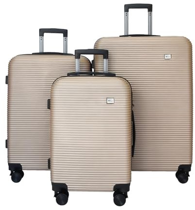yonsly® Koffer Suitcase Set, Trolley Reisekoffer, Rollkoffer Handgepäck mit 4 Rollen 360°, ABS Hartschalen, Sicherheitsschloss, Weicher Gummigriff, 210D-Futter (3er Set, M,L&XL, Gold)