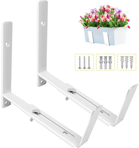LukLoy Blumenkasten-Halterungen für Fenster, verstellbar, strapazierfähig, Wandmontage, Blumenkästen für den Außenbereich, mit Halterung (15,2 bis 30,5 cm), mit 31,8 kg Kapazität, Weiß, 2 Stück