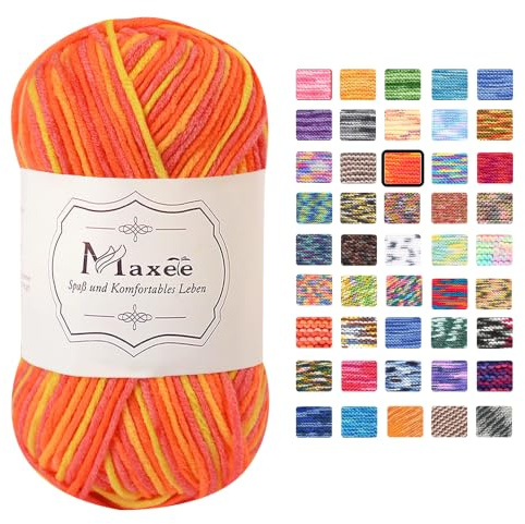 Maxee Handstrickgarn, 50 g Häkelgarn, Bunt Farbverlauf Acrylgarn zum Stricken, Weicher Wolle zum Häkeln, Mehrfarbiges Garn zum Stricken Häkeln und Basteln