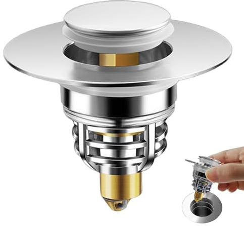 Oiieco Bathroom Sink Plug Replacement, Pop up basin plugs, Universal Bathroom Sink Plug with Built-In Hair Strainer for Kitchen and Bathroom, Bath, Basin, 32-42 mm