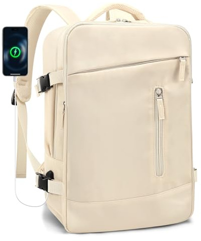 BAGROUPS Reiserucksack Handgepäck Flugzeug 40x30x15 British Airways Air France Business Rucksack Travel Bag für Herren Damenr mit schuhfach mit USB-Anschluss 15.6 Zoll Laptop Rucksack Weiß